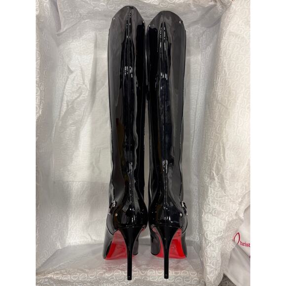 Christian Louboutin CL IN 90S Botta 80 Black Logo Leather Knee High Heel Boot 38 - Picture 14 of 15